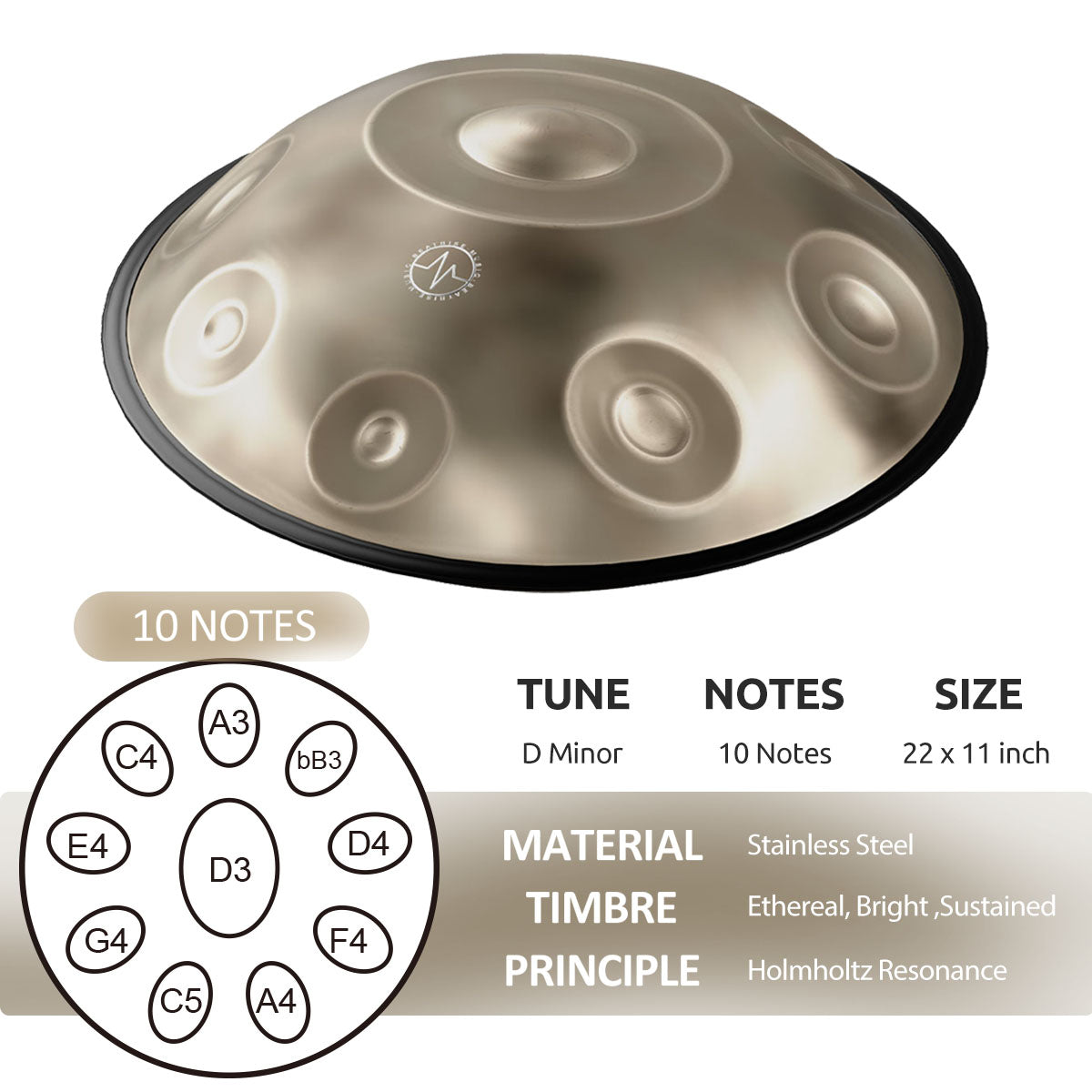 BeatRise 「StartSonic」Series - D Kurd 10 - 432Hz - Stainless Steel Handpan - Champagne Gold (Pre-order) - BeatRise Music