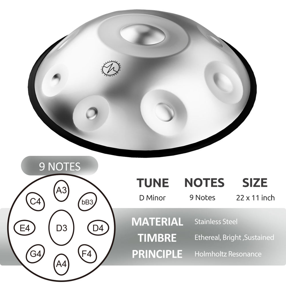 BeatRise 「StartSonic」Series - D Kurd 9 - 432Hz - Stainless Steel Handpan - Silver (Pre-order) - BeatRise Music