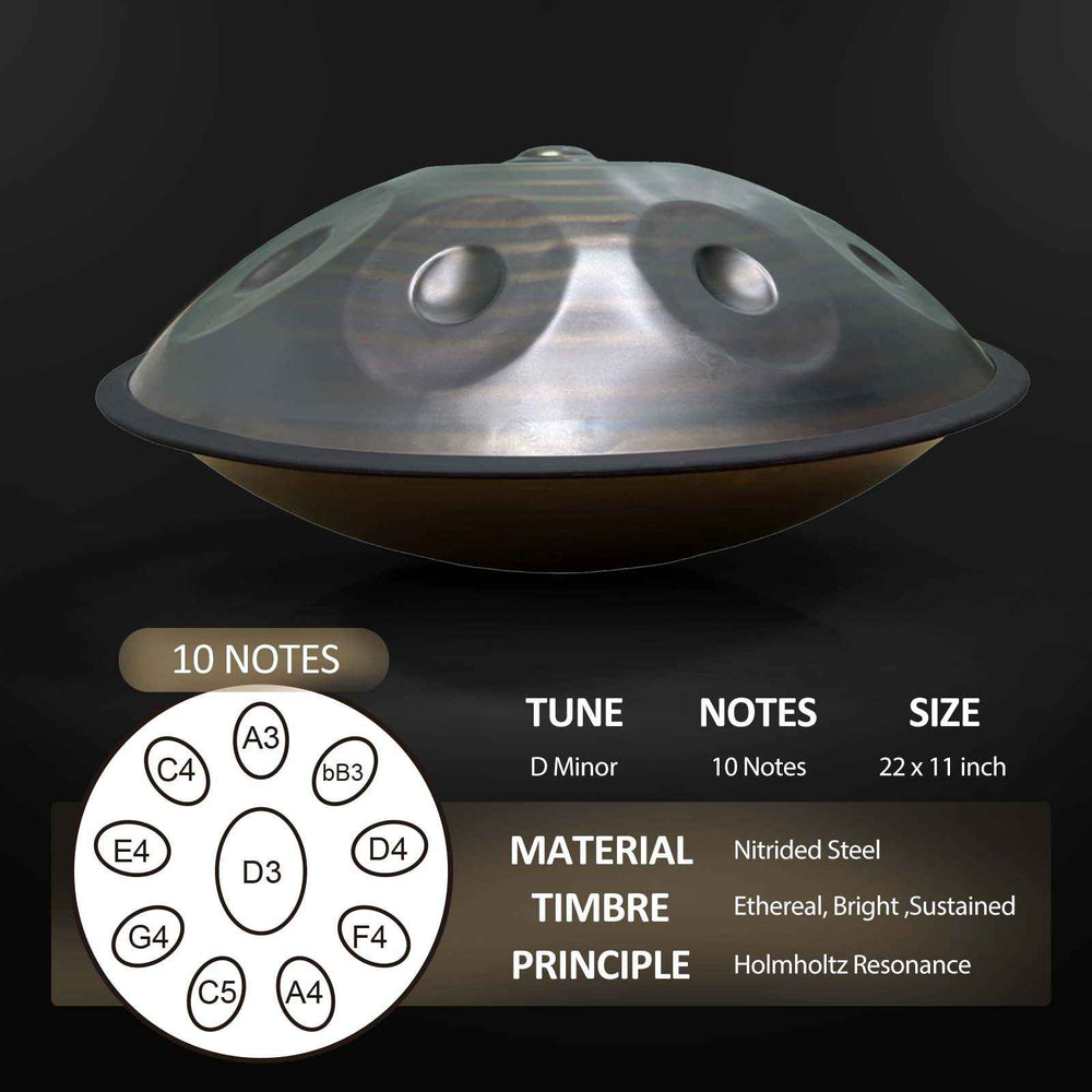 BeatRise「NitroSonic」Series - D Kurd 10 - Nitrided Steel Handpan - Retro - BeatRise Music