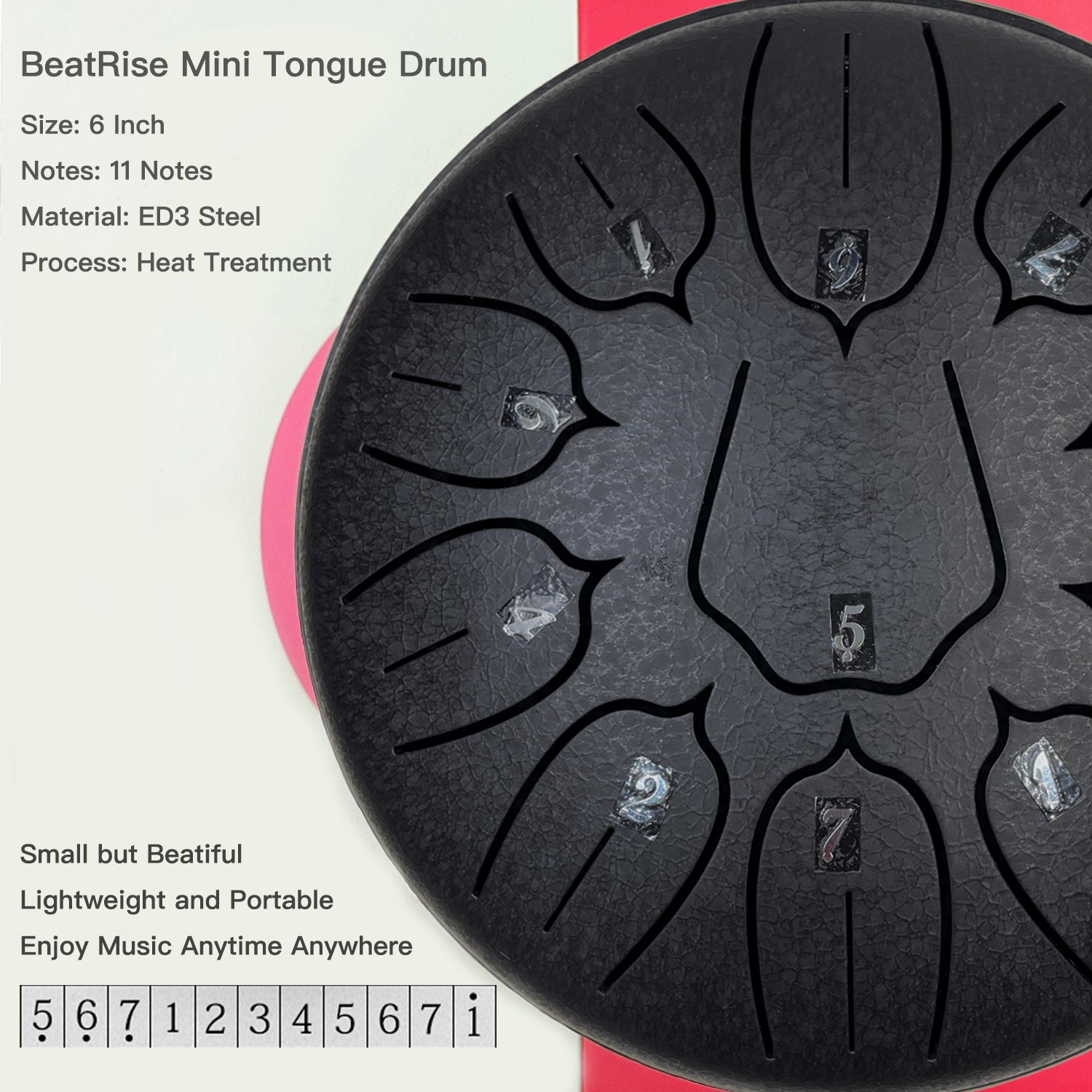 BeatRise 「Lotus」 Series - 6 Inch 11 Notes - Carbon Steel - Tongue Drum (D Major) - BeatRise Music