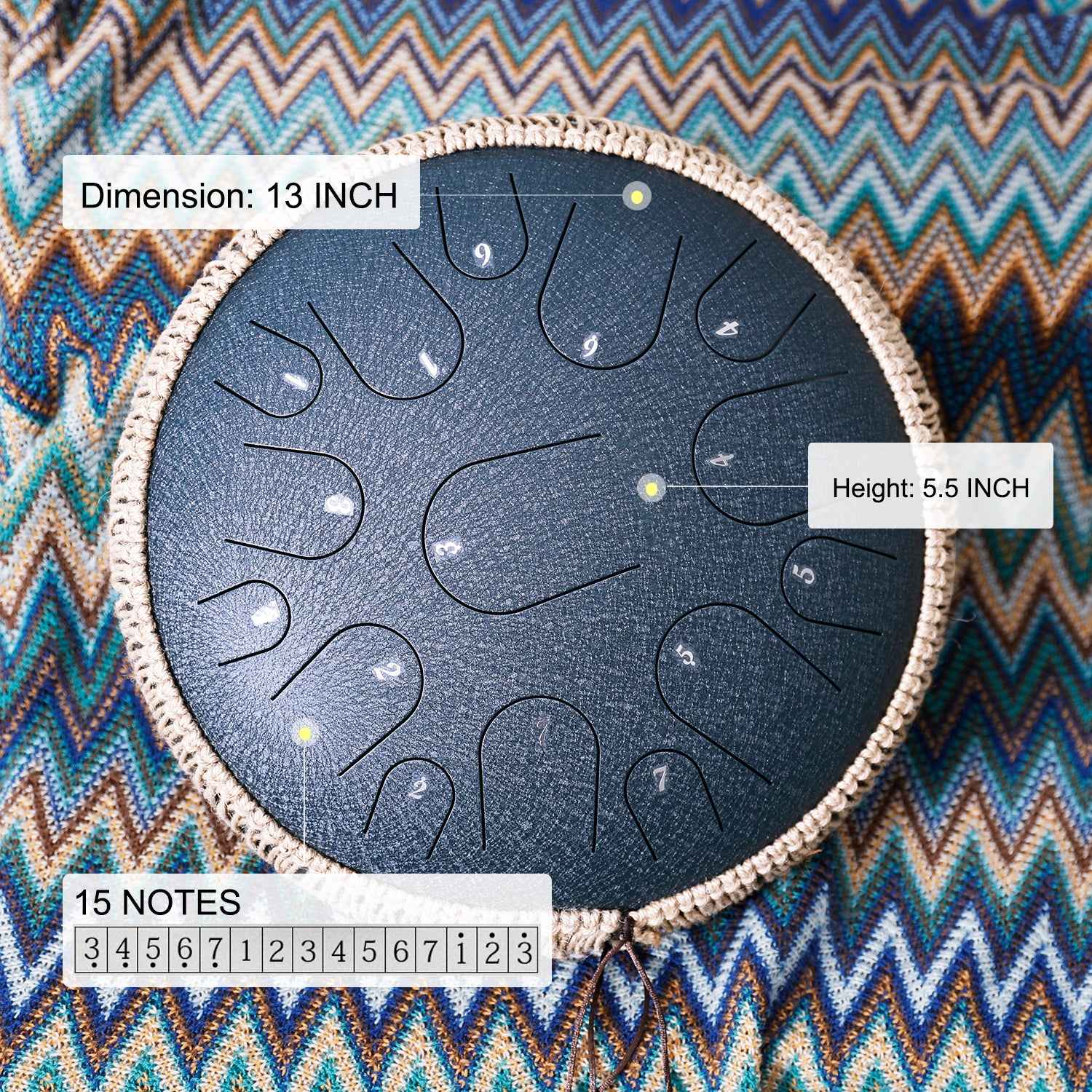 BeatRise 14 Inch 15 Notes Steel Tongue Drum (D Major) - BeatRise Music