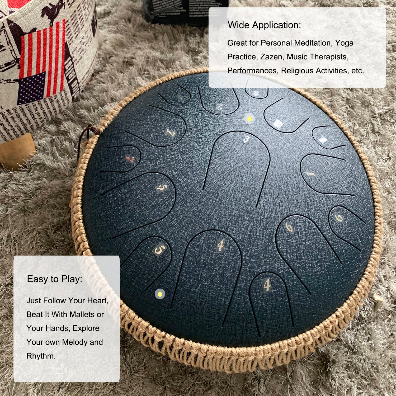 BeatRise 13 Inch 15 Notes Steel Tongue Drum in Key D Major (Navy