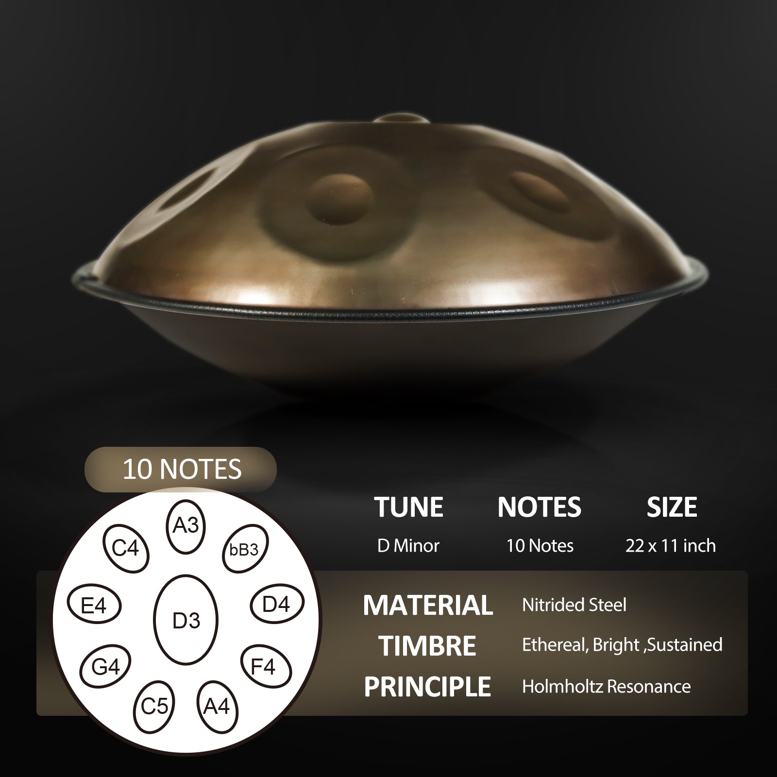 BeatRise - D Kurd 10 Notes - Nitrided Steel Handpan (Bronze) – BeatRise ...