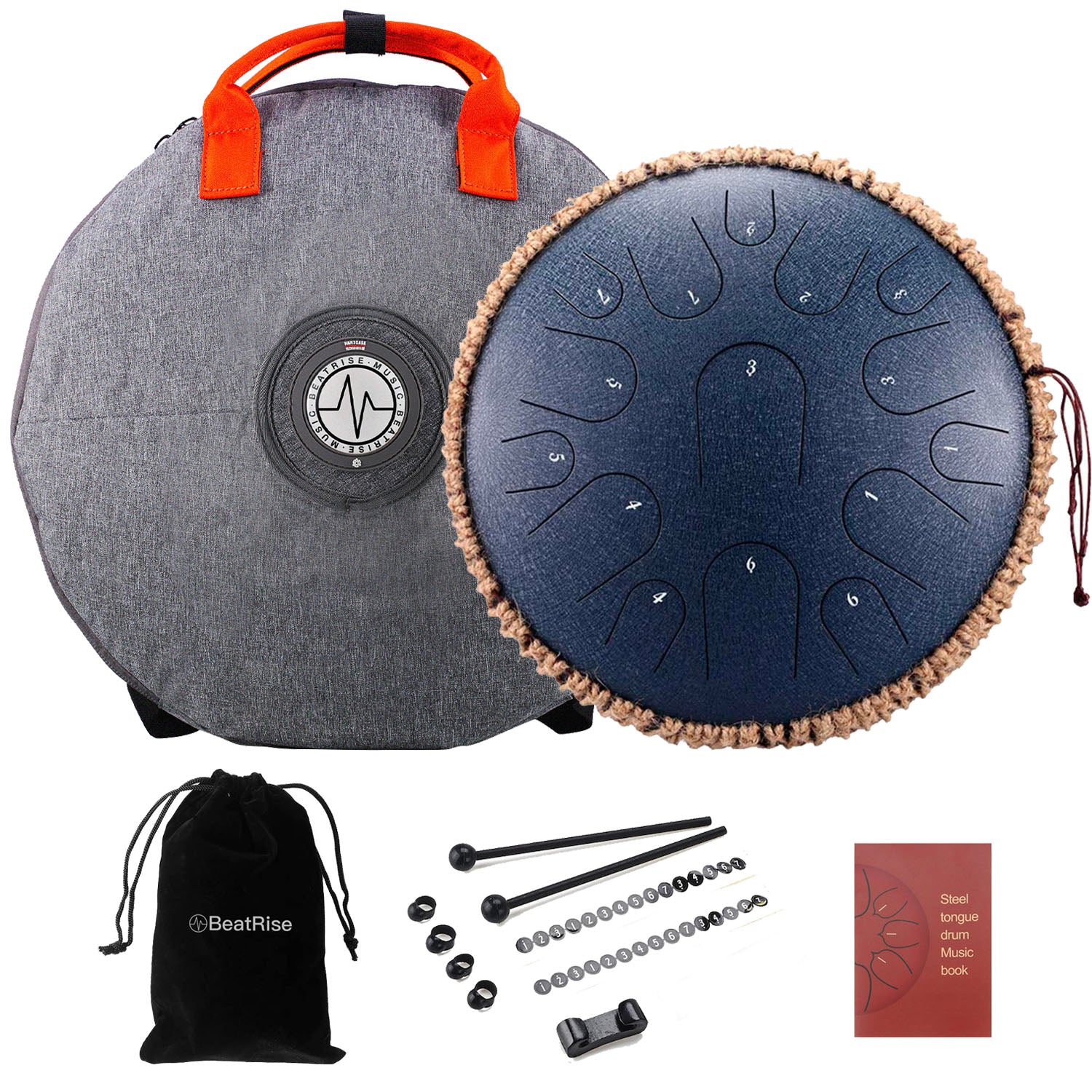 BeatRise 13 Inch 15 Notes Steel Tongue Drum in Key D Major (Navy Blue)